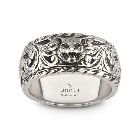 gucci wide silver ring with feline head|luxury Gucci cat collar.